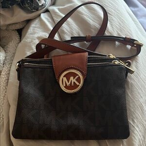 Michael Kors Dark Brown and Tan Crossbody Bag
